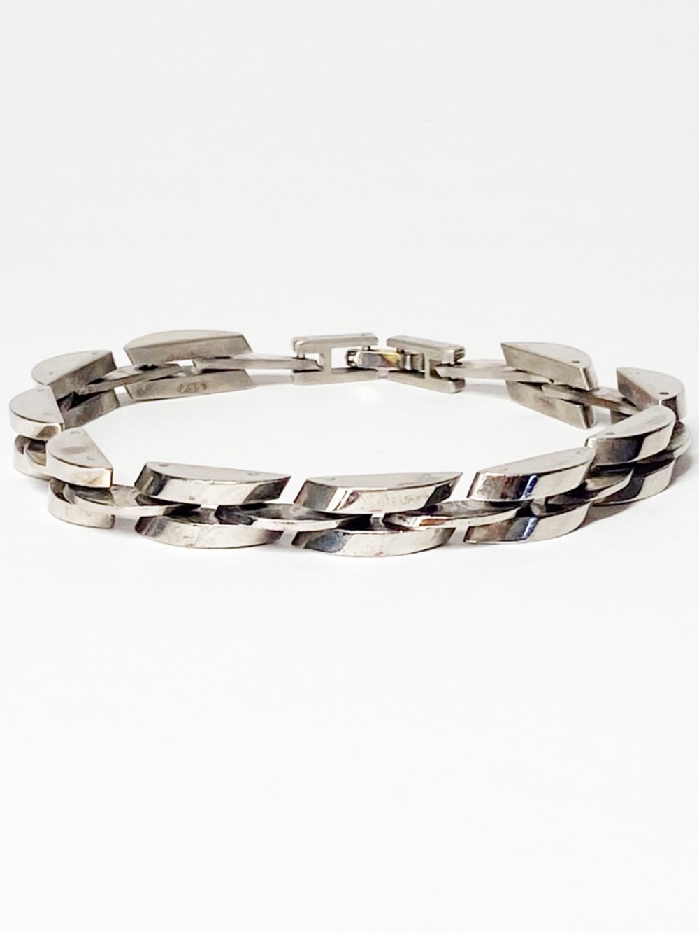 925 Sterling Silver Stamped Link Solid Bracelet 1 oz Semicircle Modernist Sleek